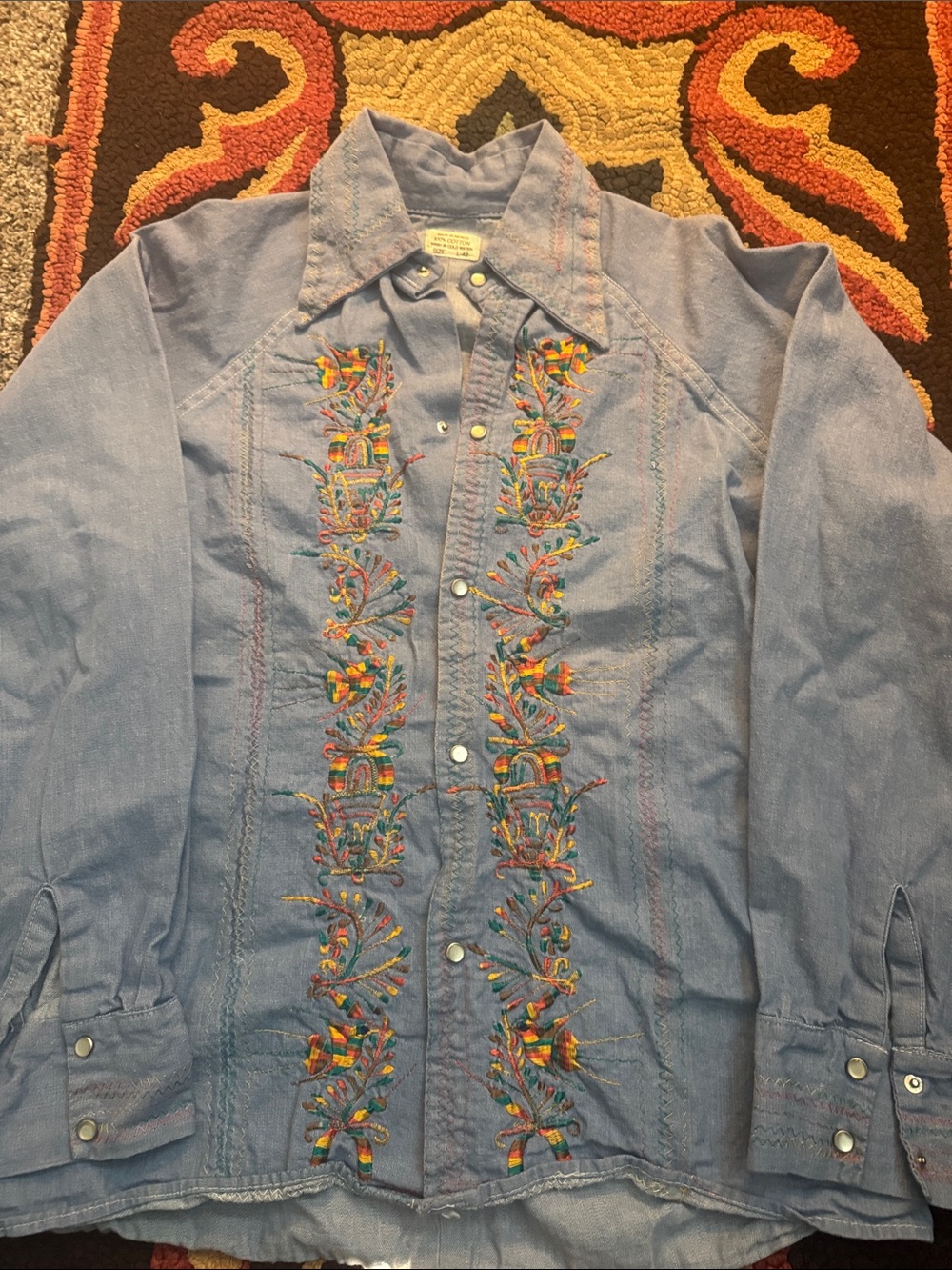 Light Blue Embroidered Women's Denim-Style Button Jacket